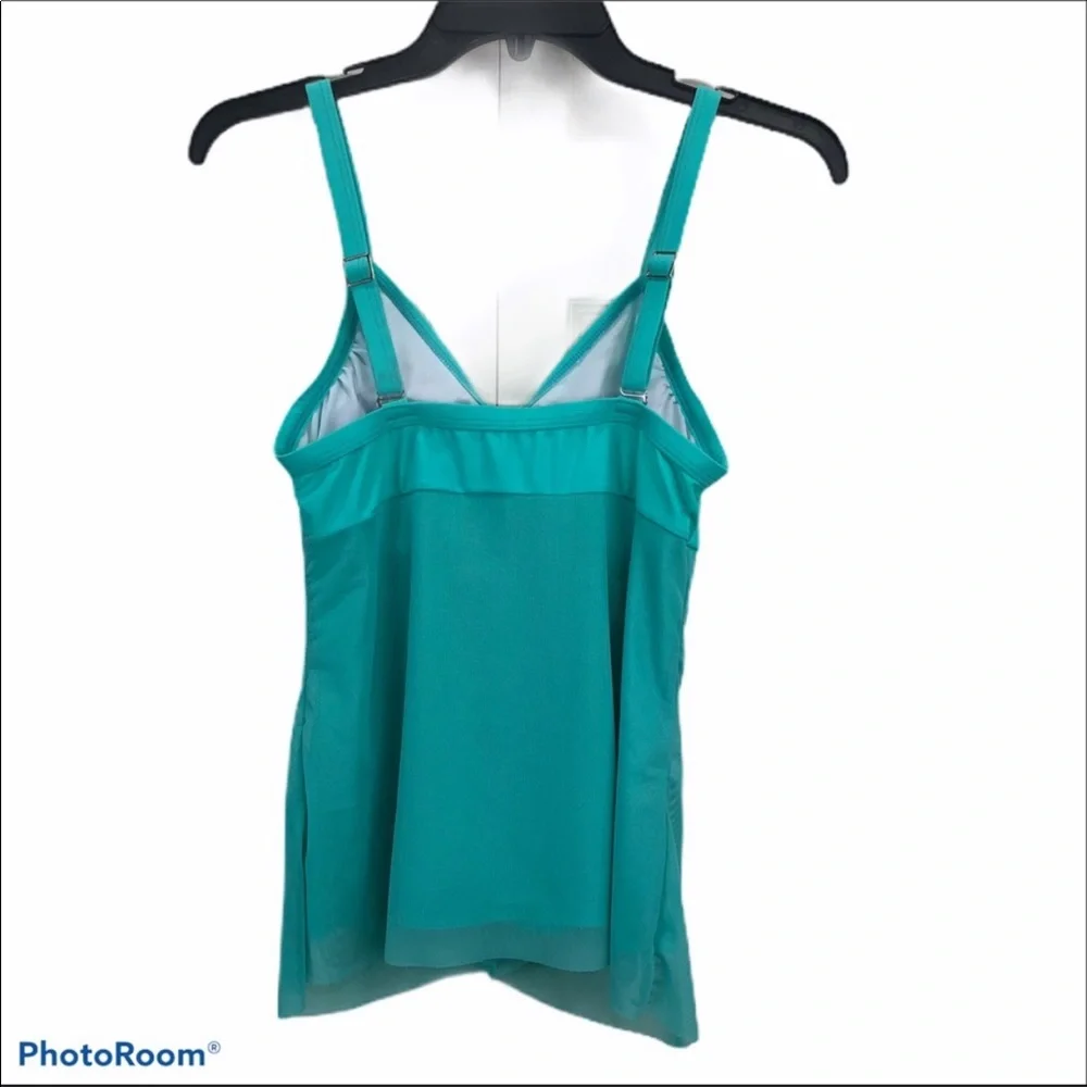 Rosegal mint green tankini swim top with sheer mesh overlay
